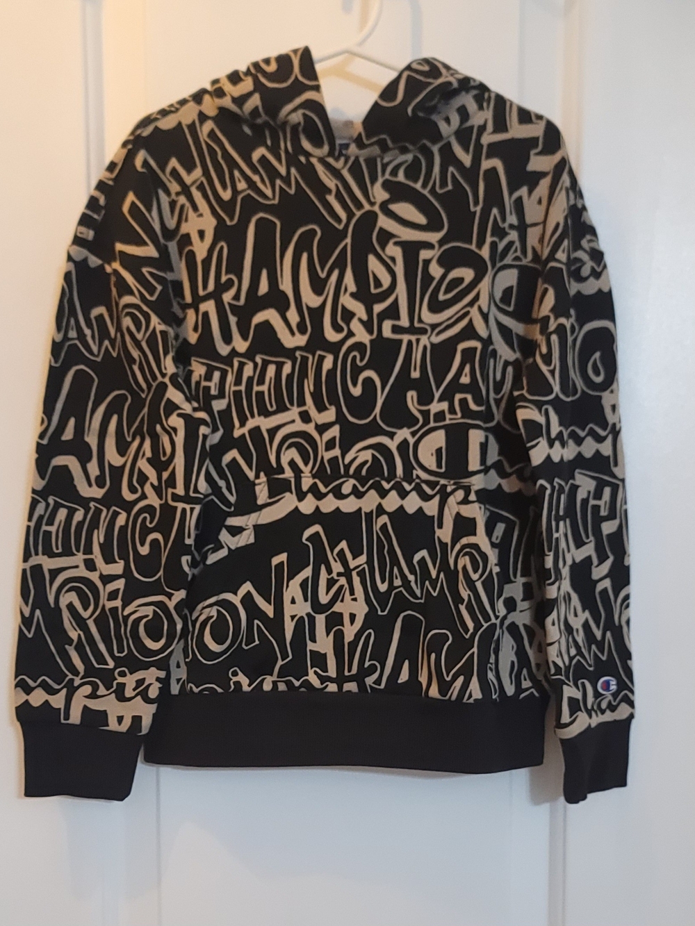 Champion Boy’s Black & Tan Graphic Logo Crewneck Hoodie